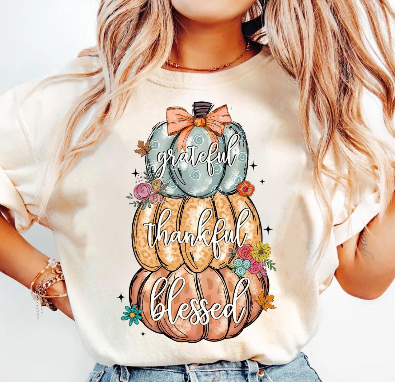 Grateful, Thankful, Blessed Stacked Pumpkin Shirt