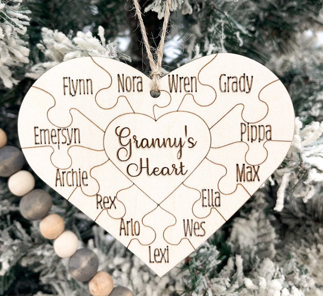 Customizable Family Heart Puzzle Piece Ornament