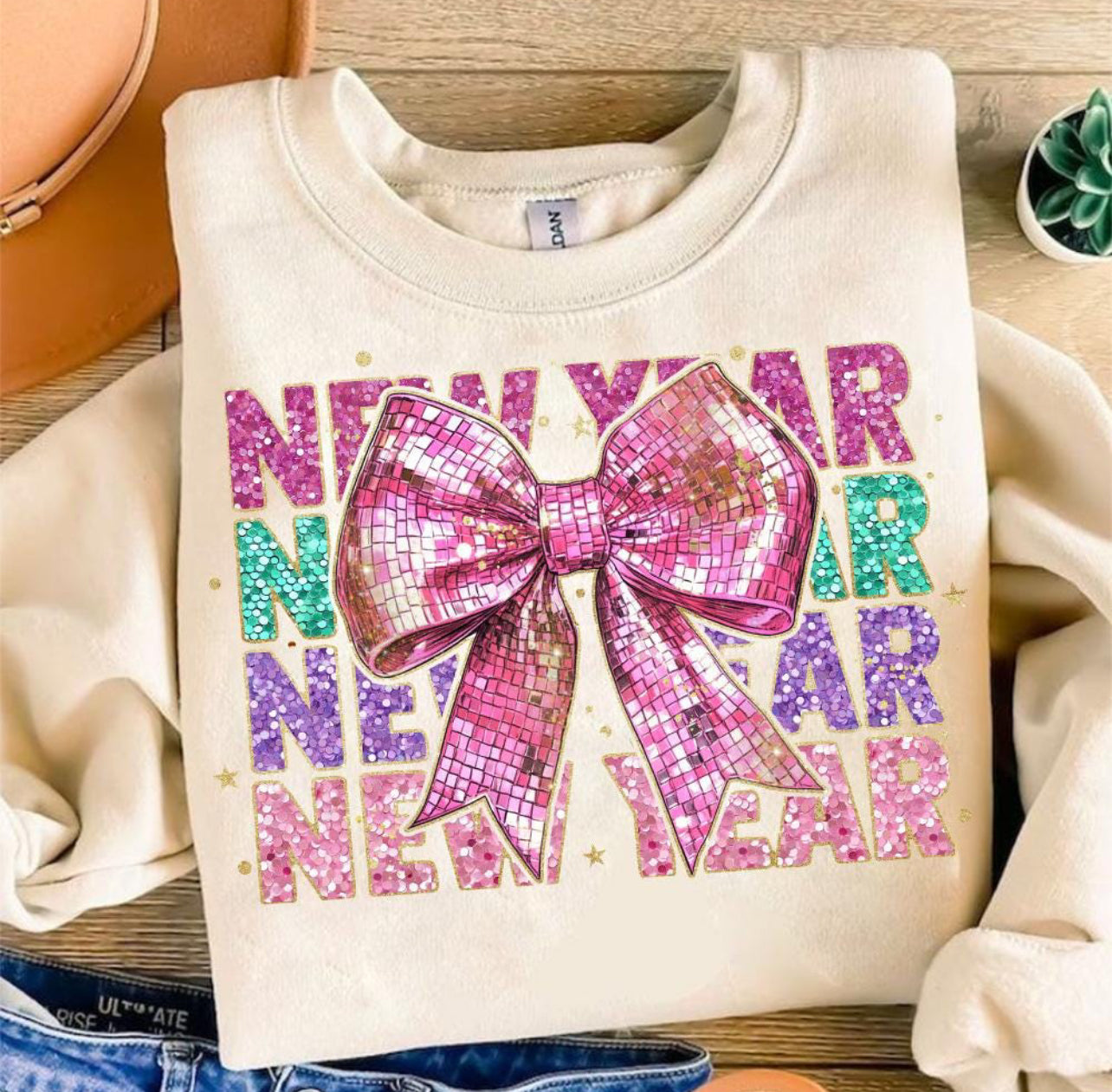 New Years Faux Sequin Bow Shirt