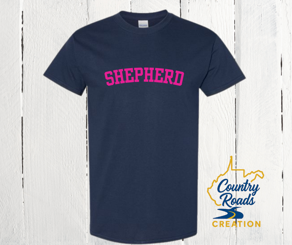 Shepherd Arch Tee – Navy with Hot Pink